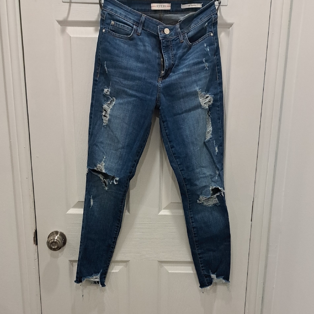 Guess Dark Blue Distressed Skinny Jeans WOMENS